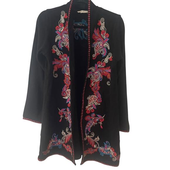 Soft Surroundings Black Embroidered Sweater Coat Open Cardigan Size xSmall - Picture 1 of 6